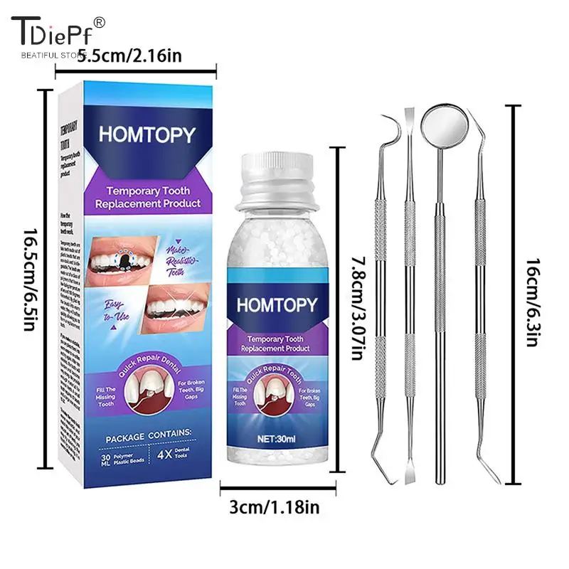 Temporary Tooth Repair Kit Moldable False Teeth for Missing Broken Teeth False Tooth Solid Glue Denture with Mouth Mirror Probe