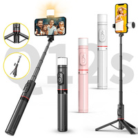 Q12s Selfie Stick Tripod with Fill Light Portable Wireless Bluetooth Telescopic for Huawei iPhone 12 13 14 15 Android Xiaomi