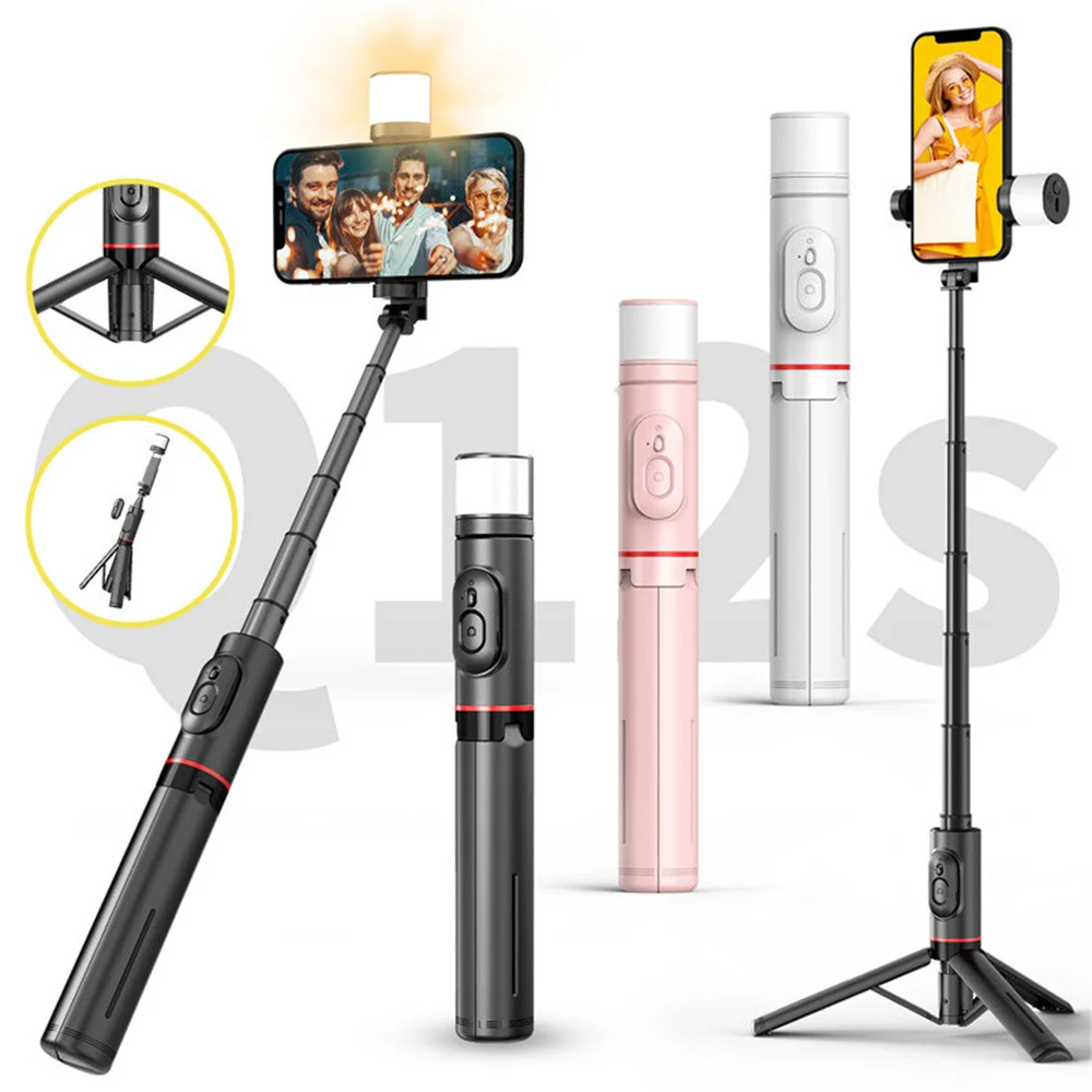 Q12s Selfie Stick Tripod with Fill Light Portable Wireless Bluetooth Telescopic for Huawei iPhone 12 13 14 15 Android Xiaomi