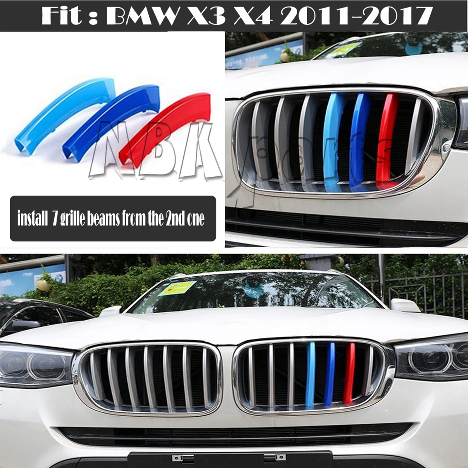 フィット11-17-bmw-x3-f25-lci基礎x-lineタイタントリムm-sportデザイン3色腎臓グリルクリップストライプ7-スラット