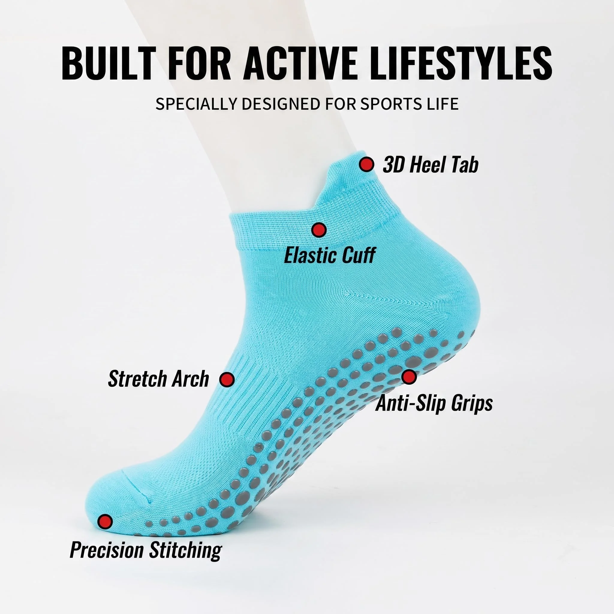 Women's yoga socks - Anti-slip silicone fitness professional training running Pilates foot protection short socks