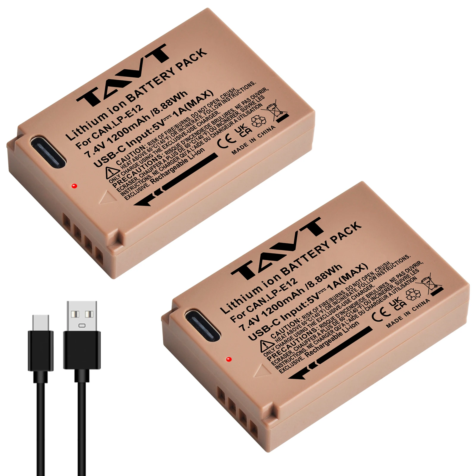 TAVT New LP-E12 LPE12 LP E12 Battery with Type-C Charging Input for Canon SX70 HS Rebel SL1 EOS M M2 M10 M50 M100 100D view 3