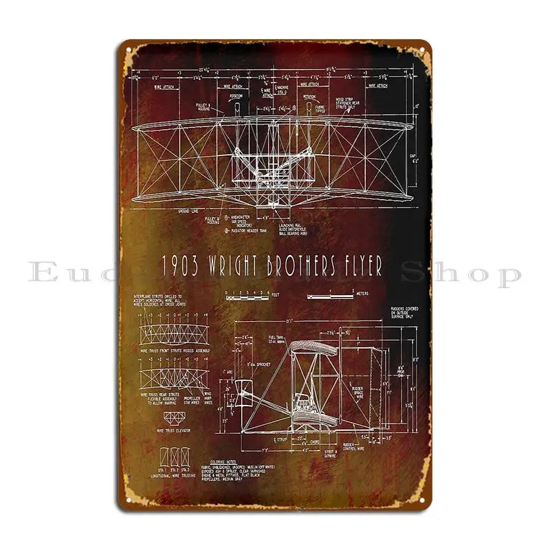 First To Fly Wright Bros Aeroplane Blueprint 1903 Metal Plaque Poster Plaques Customized Plates Living Room Bar Tin Sign Poster