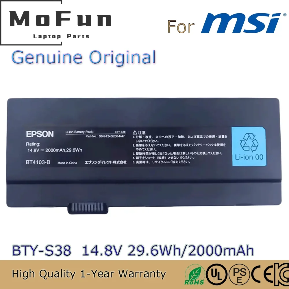 

Brand New Original BTY-S38 14.8V 29.6Wh Laptop Battery for MSI Ultra X30-UA X30 X30-M X30-S S9N-724G200-M47 S9N-724H201-M47 etc.