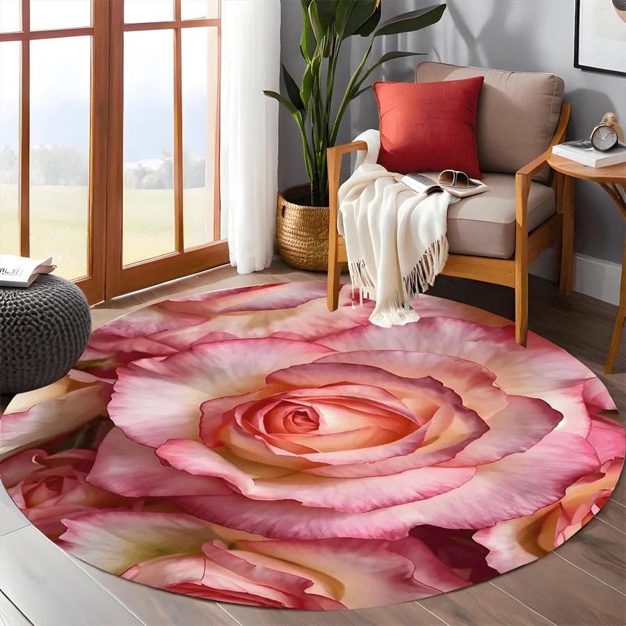 Pink Peach Pattern Round Rug – Soft Flannel Mat, Versatile Holiday Decor for Christmas, Halloween, Valentine's Day, Home Decor