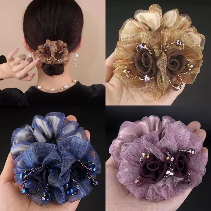 

Double Flower Large Intestine Hair Band Elegant Hair Rope High Elastic Hair Accessories