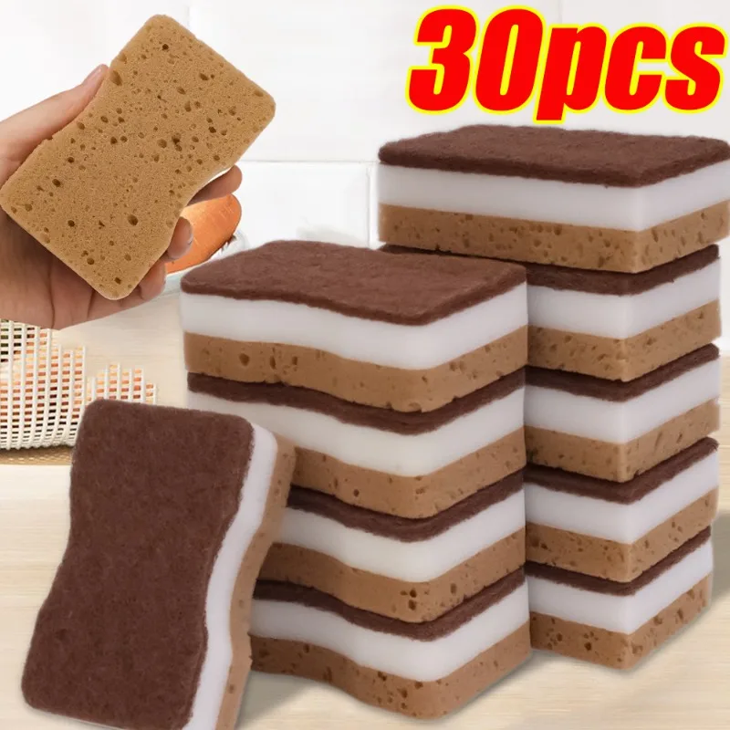 30/5Pcs Scrub Sponges Double-sided Thickened Sandy Fiber Seaweed Sponge Kitchen Dishwashing Cleaning Wipes Magic Scouring Pads