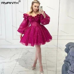 Ryanth Off Shoulder Homecoming Dresses Short Long Puff Sleeves Exposed Bones Girls Party Celebrity Gowns vestidos de noche 2024