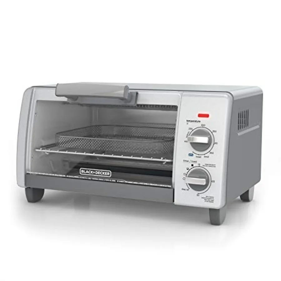

Countertop air fryer for crispy baking and toasting, aluminum-gray finish, 1150W power, 4-slice ccity, timer and 5 heat functio