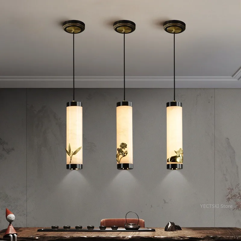 

New Chinese style all copper single head pendant light for bedroom headboard, Chinese style tea room, restaurant bar light