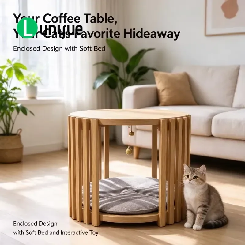 2-in-1 Pet Nest Side Table Coffee Table for People and Pets Easy to Assemble Furniture for Living Room Balcony Apartment