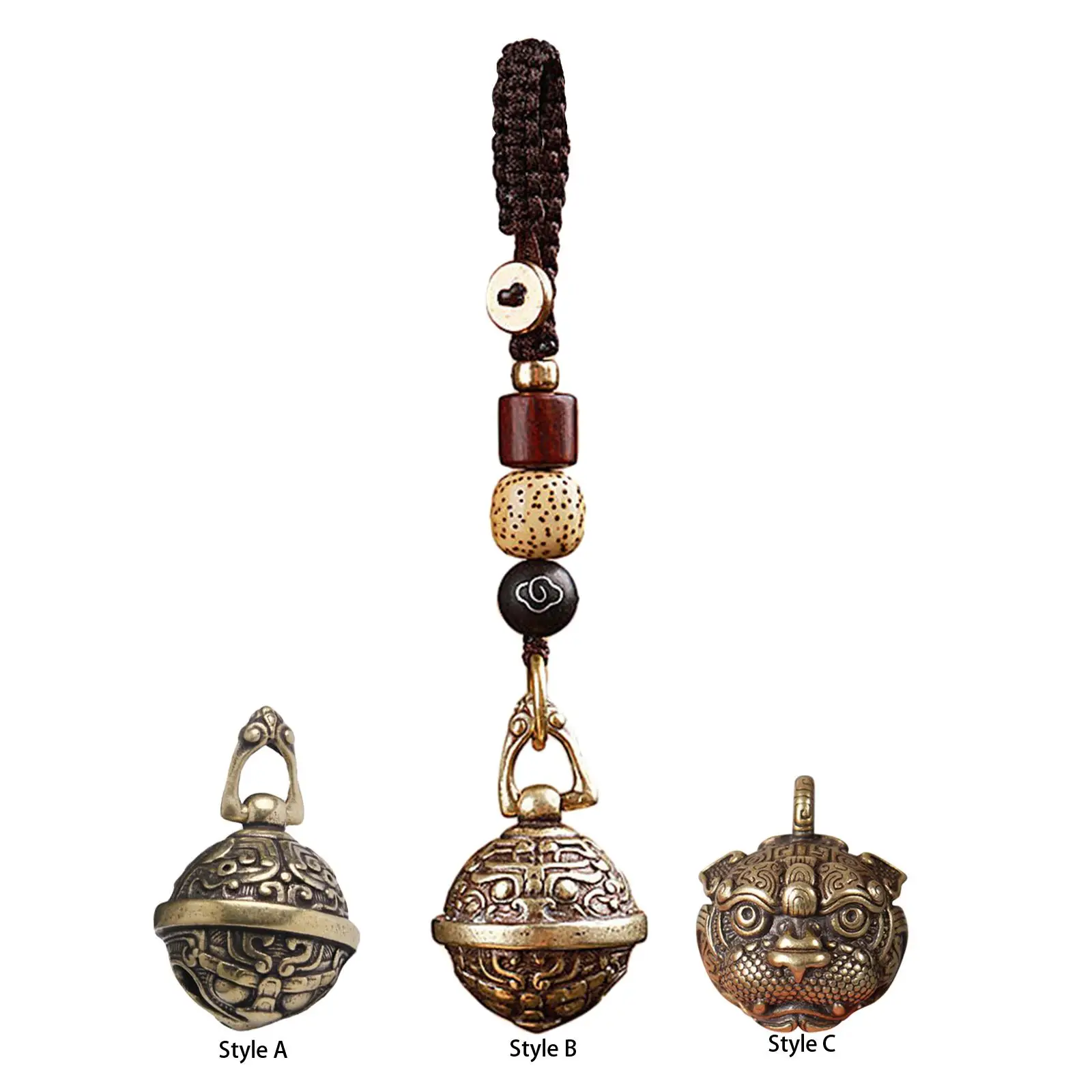 Feng Shui Brass Wind Chime Key Chain Pendant Durable Hanging Figurine for Dog Cat Pet Bell Multifunctional Portable