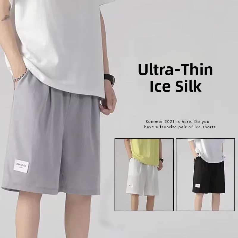 

Ice Silk Baskeall orts Men's Summer Thin Sle Casual Spor Loose Fit Straight Leg mid Waist PVC Material Cleanfit Sle