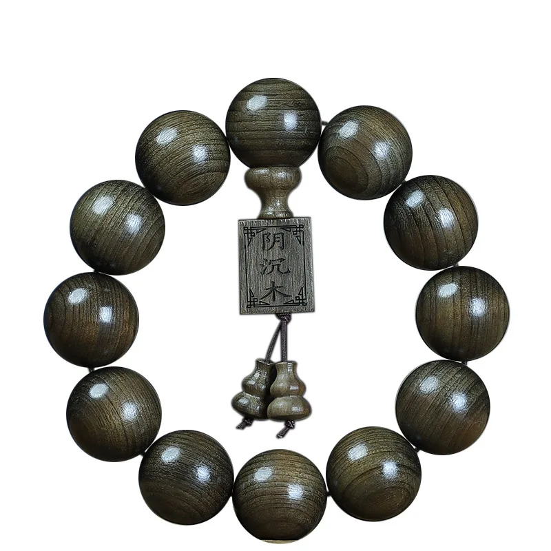 

Golden Phoebe Chenyin Wood Bracelet: 20mm Full Water Ripple Old Grain Cat Eye Buddhist Beads, Unisex Wrist Gift