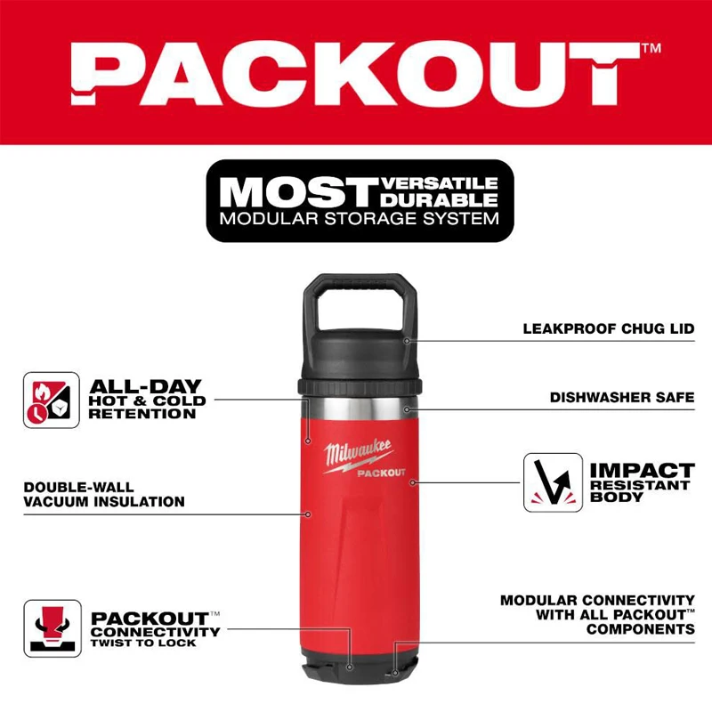 Milwaukee PACKOUT Series Insulated Cup 48-22-8382R 48-22-8396R 48-22-8397R Double Wall Vacuum Insulation/Cold Cup ToolAccessorie