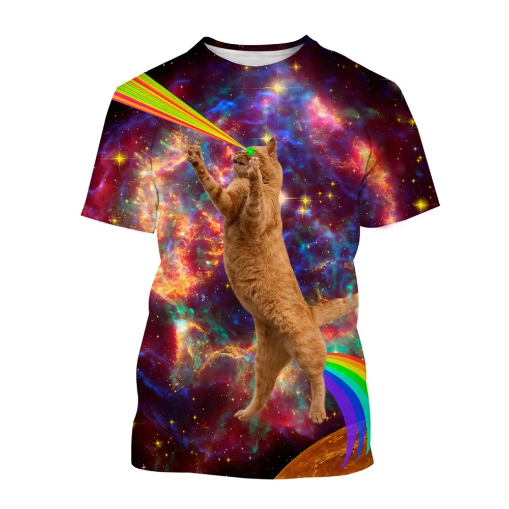 2025 Men's T-shirts Cartoon Laser Pizza Cat Art 3D Print Anime t shirt Men Women Short Sleeve O-Neck Tees Casual Street Y2k Tops