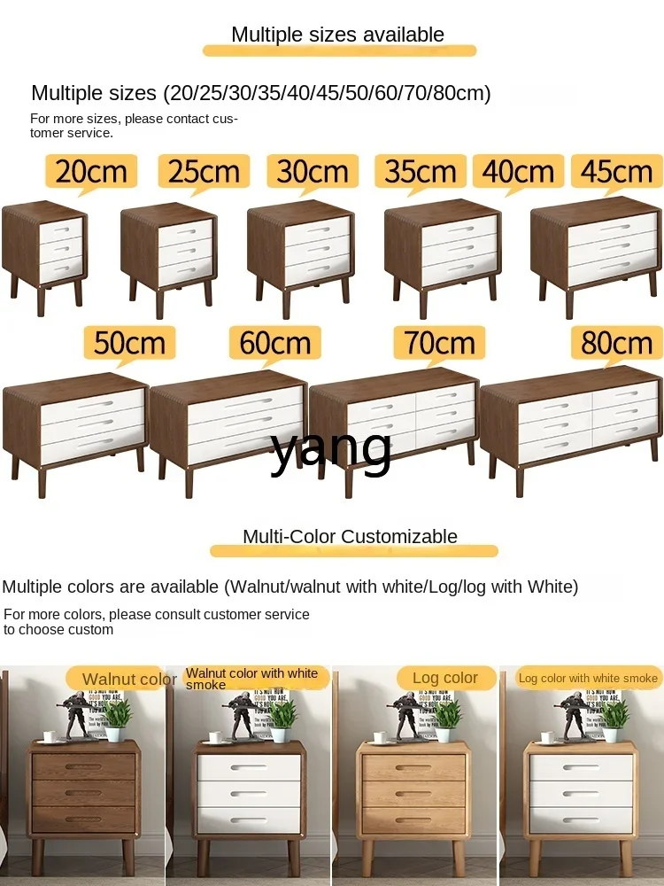 Yhl Solid Wood Oak Bedside Table Modern & Minimalism Wide Large Capacity Bedroom Bedside Locker