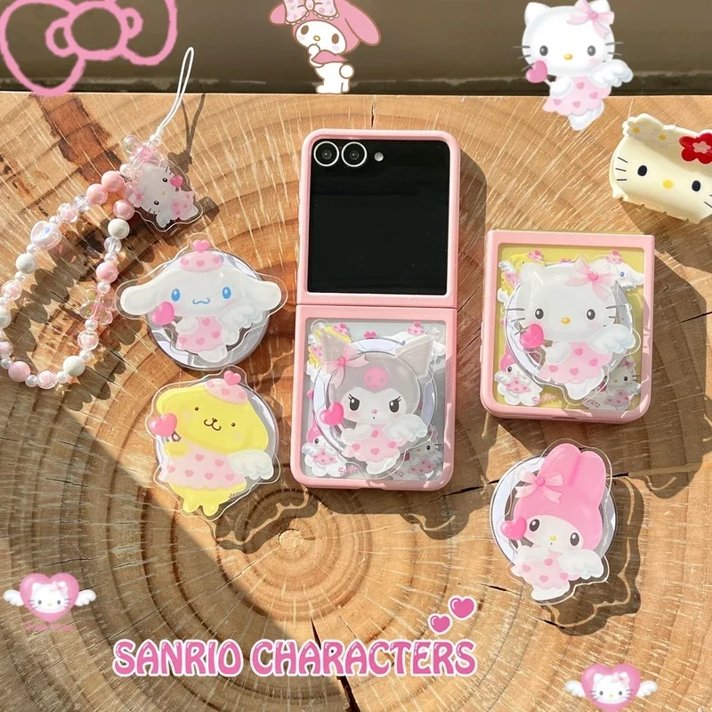 Sanrio Hello Kitty Melody Kuromi Magnetic Grip Holder Magsafe Wireless Charge Phone Case For Samsung Galaxy Z Flip 6 5 4 3 Cover