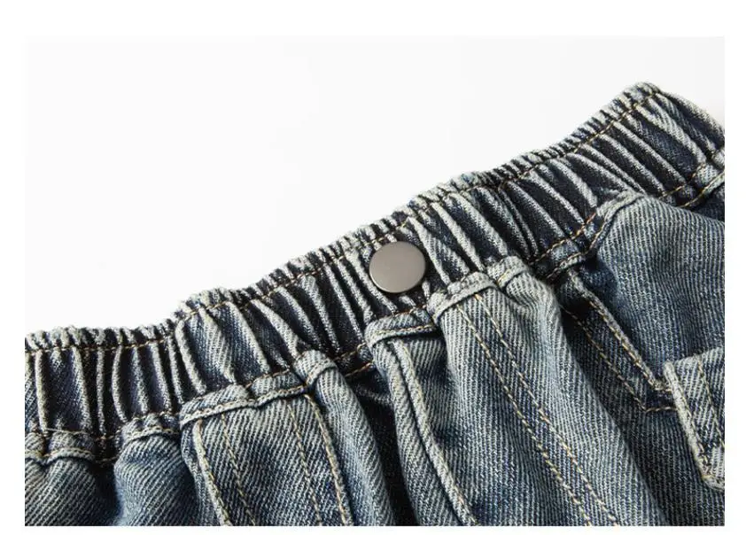 Mädchen Frühling Herbst Weitbein-Jeans 4-14 Jahre Kinder Teenager Elastische Hohe Taille Multi-Taschen Lose Lässige Streetwear-Hosen – Detail 31