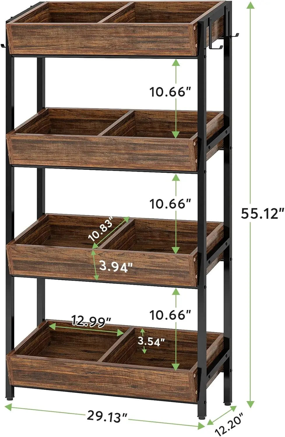 Wood Fruit and Vegetable Basket Stand Rack for Kitchen, Office, Store, Supremarket, Pantry Shelf Unit for Snacks, 4-Tier Wooden