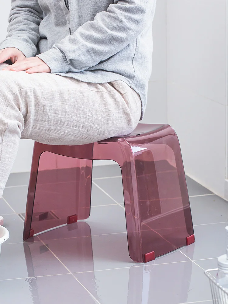 Bathroom Stool Home Furniture Transparent PCTG Plastic Shoe Stool Designer Antiskid Elderly Shower Bath Chair Seat For Adults