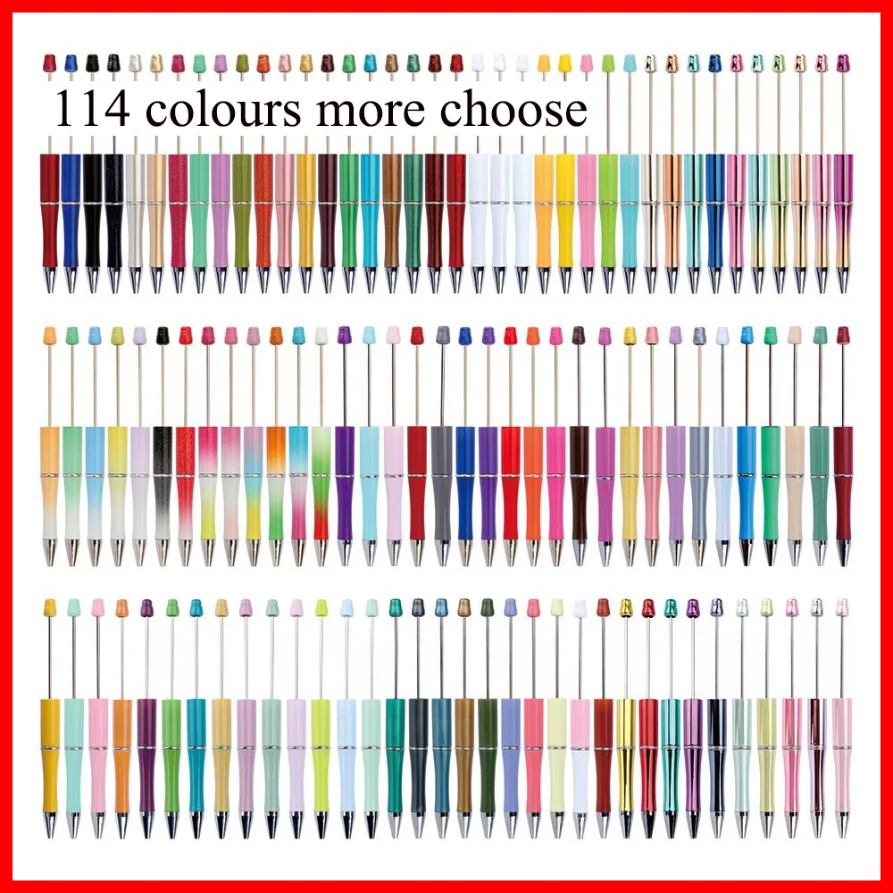 

100Pcs Newest Colour Creative Plastic Beaded Pen Ballpoint Pen Printable Beadable Pen DIY Gift for Student Office Supplies