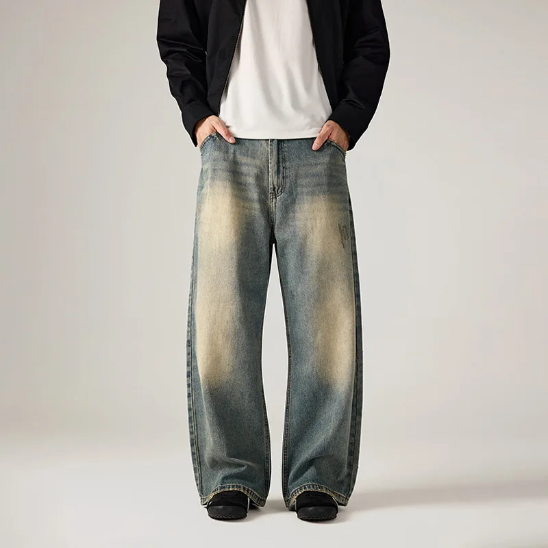 

Оригинальный дизайн, осенняя новинка: широкие джинсы свободного кроя, повседневные джинсы из денима, мужские прямые брюки, удобные джинсы свободного кроя.