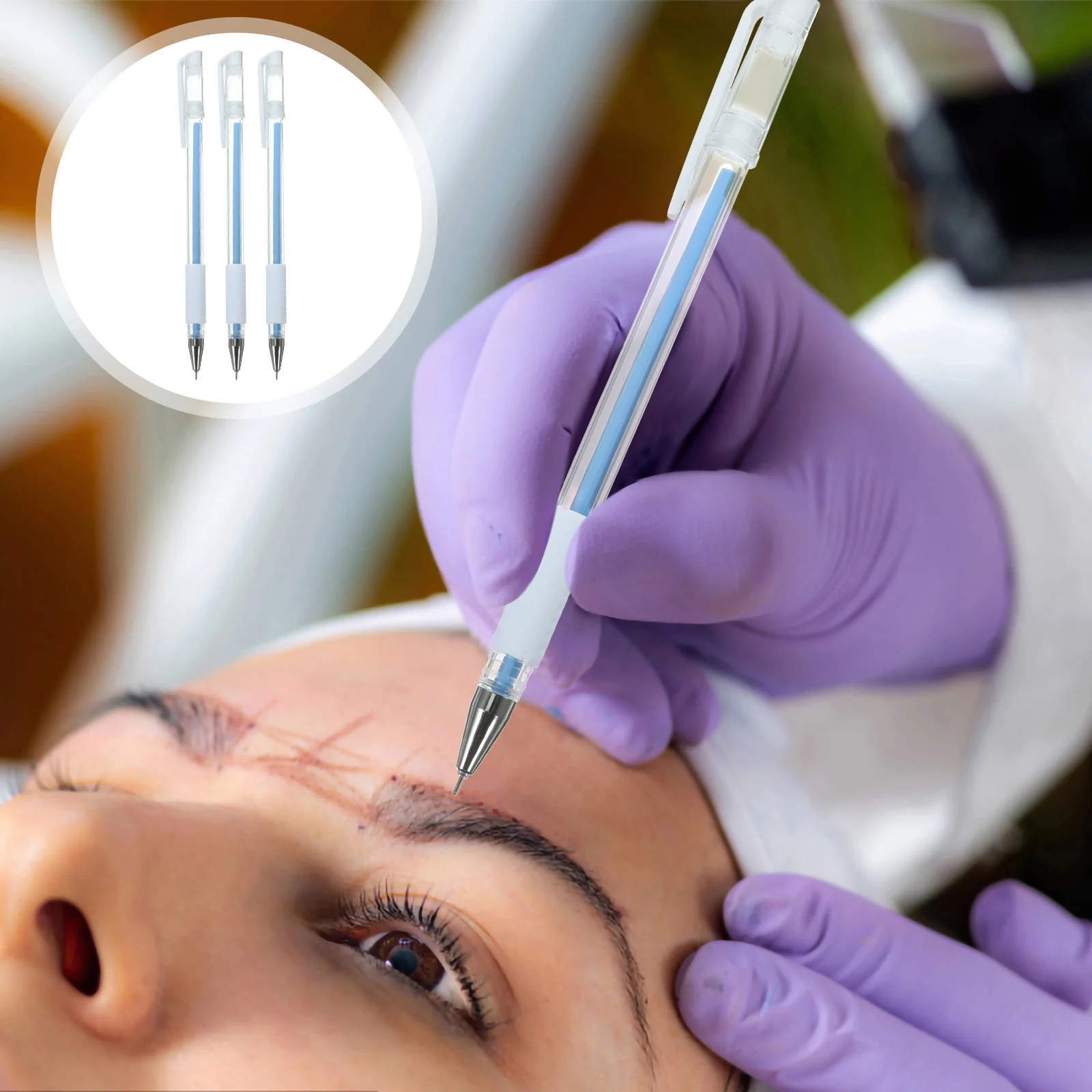 

3Pcs Waterproof Marking Pen Thick Tip Skin Marker for Eyebrow Microblading Tattoo Positioning Surgery Earrings Permanent Skin