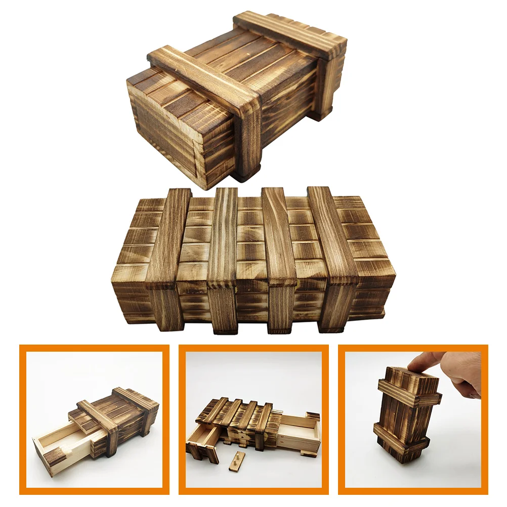 2 Pcs Classic Educational Toys Puzzle Boxes Children’s Wooden Kids Case with Hidden Compartments