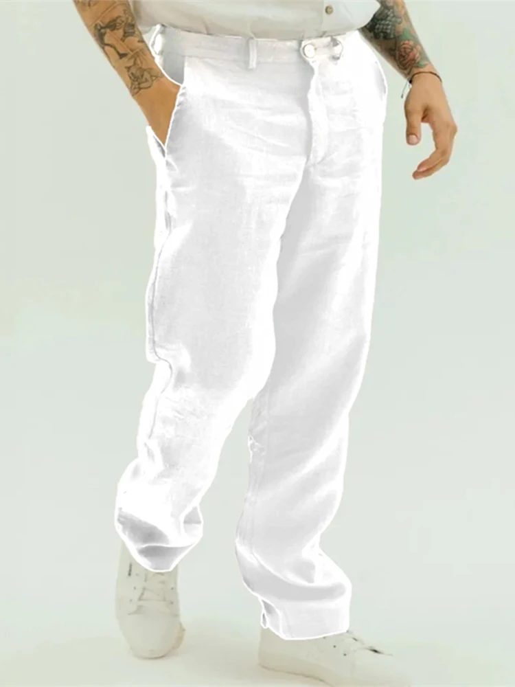 Casual ademende losse rechte broek heren herfst dagelijkse vrije tijd effen kleur broek heren lente vintage linnen broek