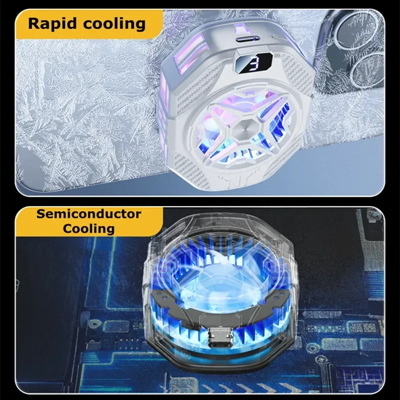 SR04 Pro Semiconductor Magnetic/Back-clip 2 IN 1 3 Gear Adajustment Type-c Cooling Fan Radiator for IOS Android PUBG Game Cooler