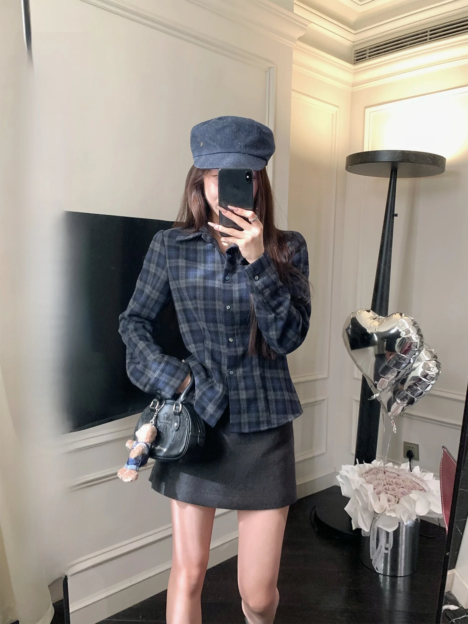 

Женская внутренняя одежда в клетку с синими глазами, высококачественный дышащий топ на пуговицах с длинным светом