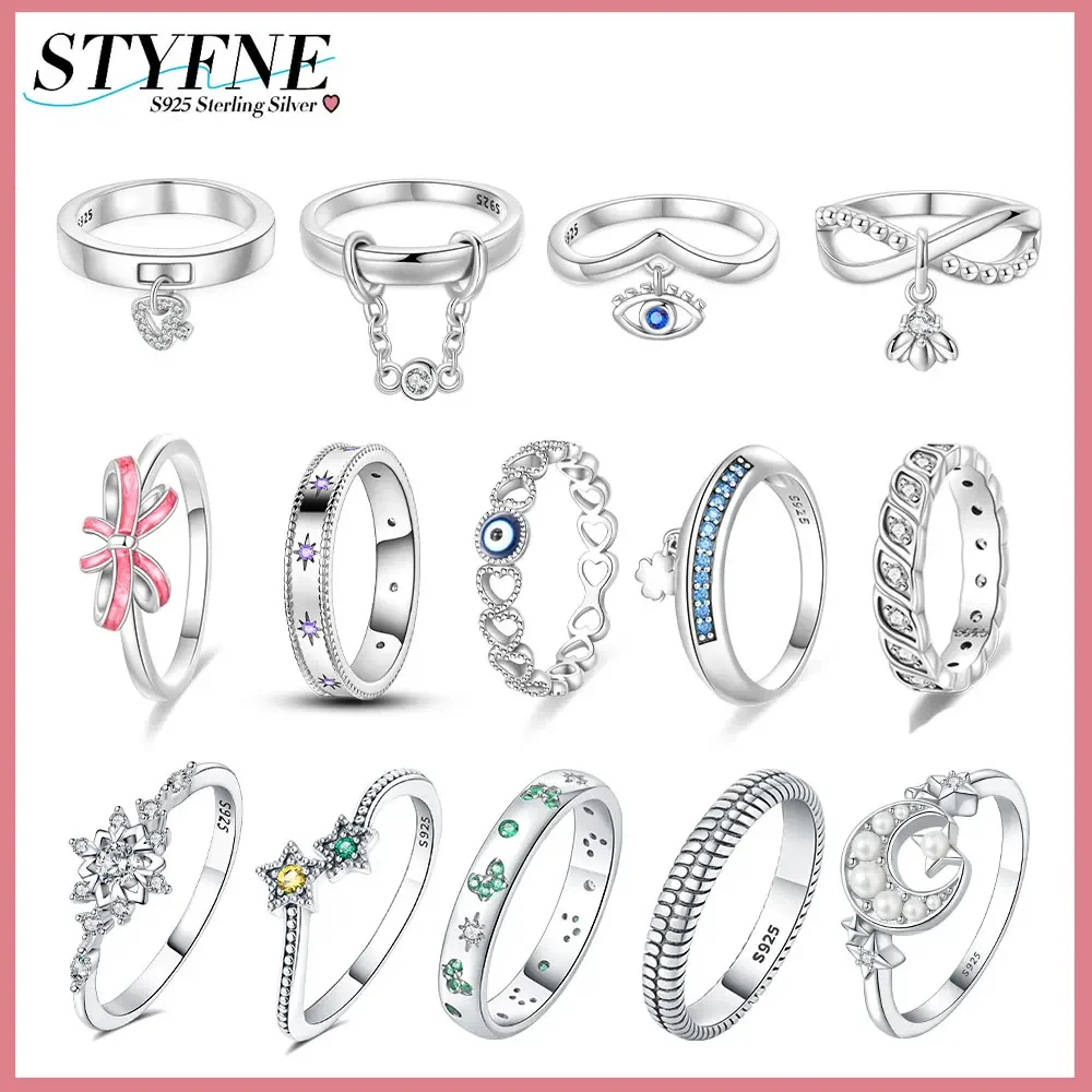 925 Silver Rings Brilliant Series Lotus Magic Eye Peach Heart Pearl Moon Star Closed Ring for Women's High-end Fine Jewelry Gift