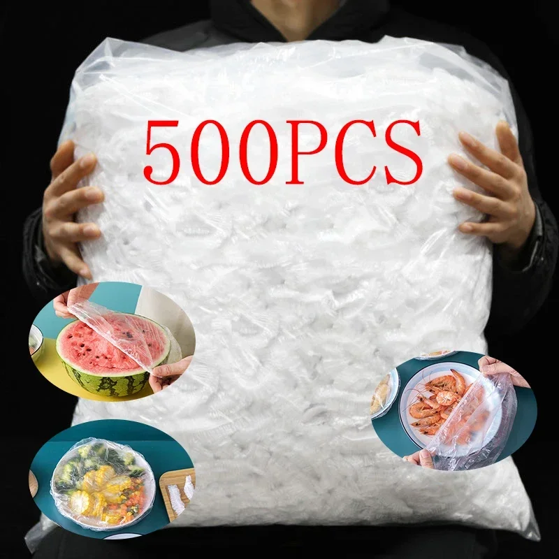 

100/200/300/500pcs Saran Wrap Disposable Food Cover Food Grade Fruit Vegetable Storage Bag Elastic Kitchen Fresh Keeping Bag