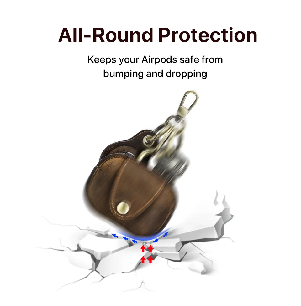 Retro-Rindslederhüllen für AirPods Pro 2 und Airtag, Leder-Ladebox, kabelloses Bluetooth-Zubehör mit Schlüsselanhänger – Detail 11