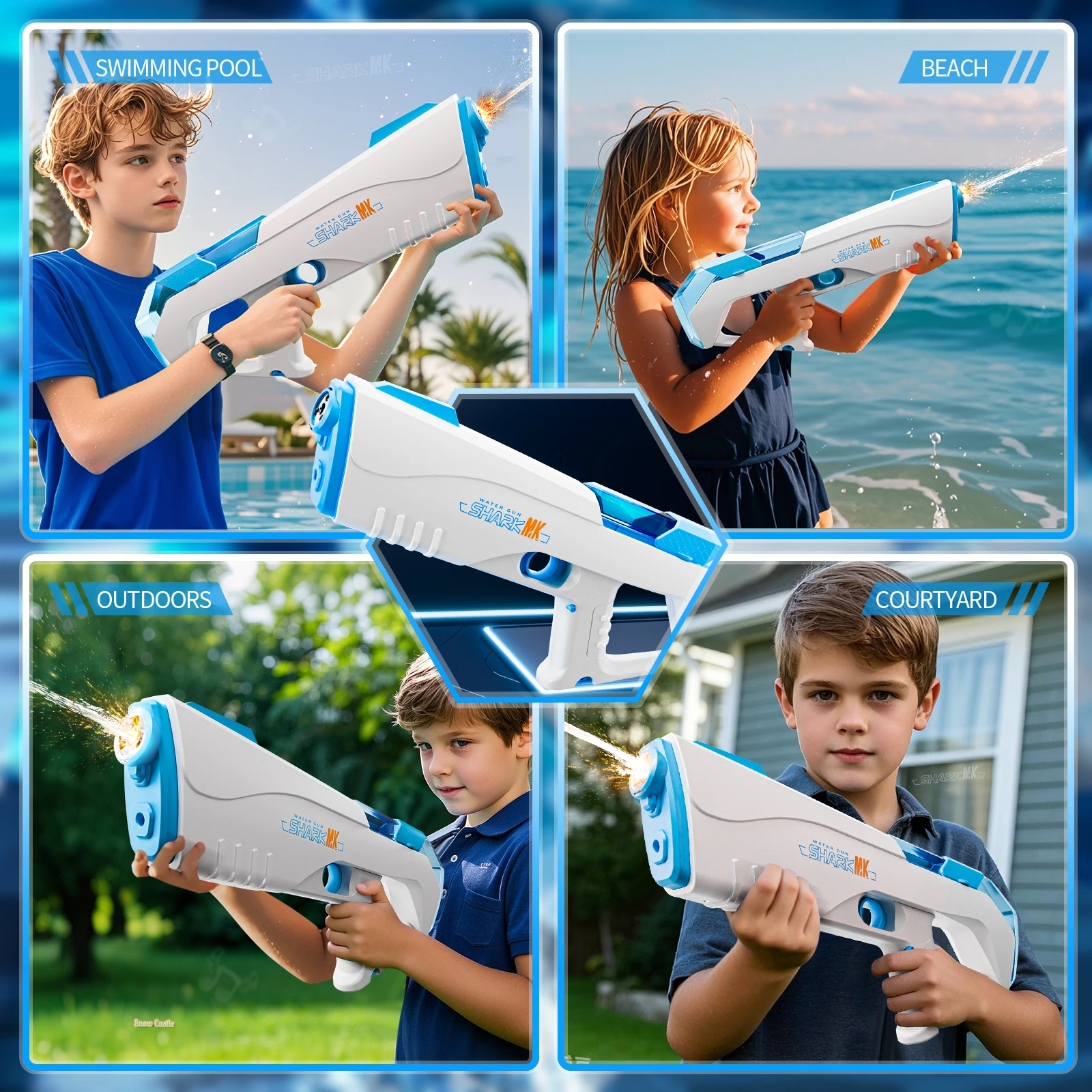 الأطفال مدفع المياه الكهربائية الصيف اللعب في الهواء الطلق التلقائي امتصاص الماء نبض سعة كبيرة الاطفال لهب مضيئة مدفع المياه #6