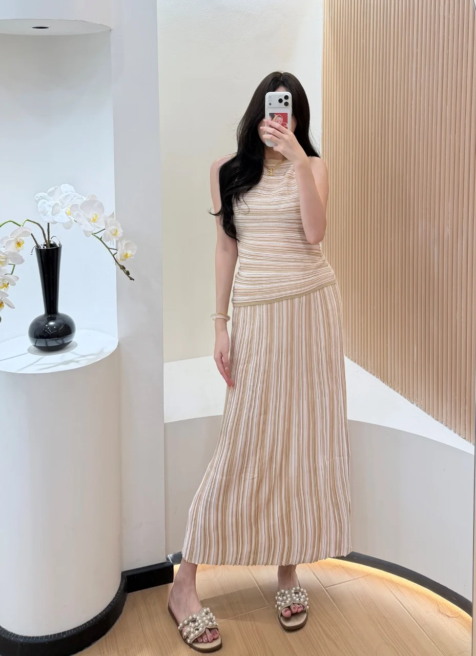 Dwuczęściowa suknia wieczorowa damska w paski z cekinami, elegancka, formalna, odpowiednia na codzienne kolacje, specjalne okazje, odzież damska.