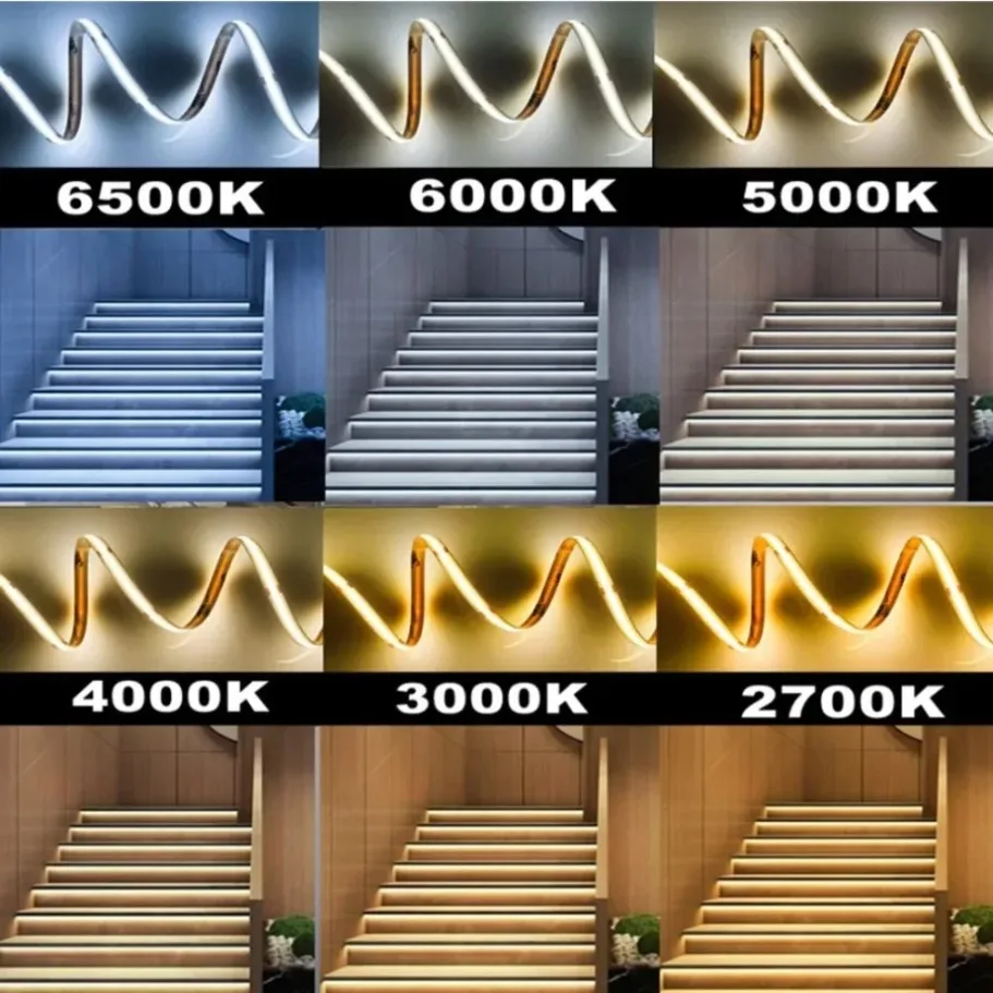 24 فولت عكس الضوء 3 لون CCT COB LED قطاع ضوء 8 مللي متر 10 مللي متر عرض 2700 كيلو إلى 6500 كيلو تغيير لون LED الشريط الخطي مزدوج اللون RA90