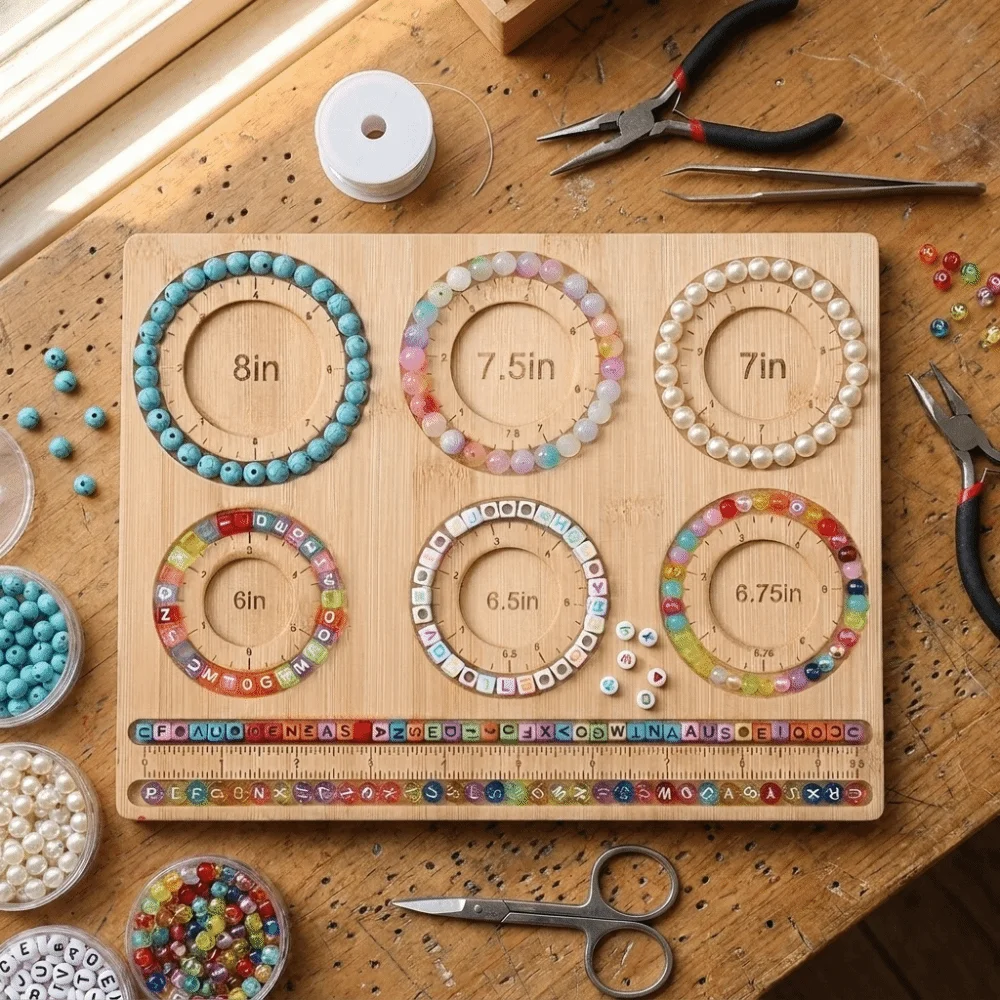 Wooden Bead Board Imperial Measurements Marked 6 Size Bracelet Size Measuring Tray Multifunctional Portable Bracelet Sizing Pad