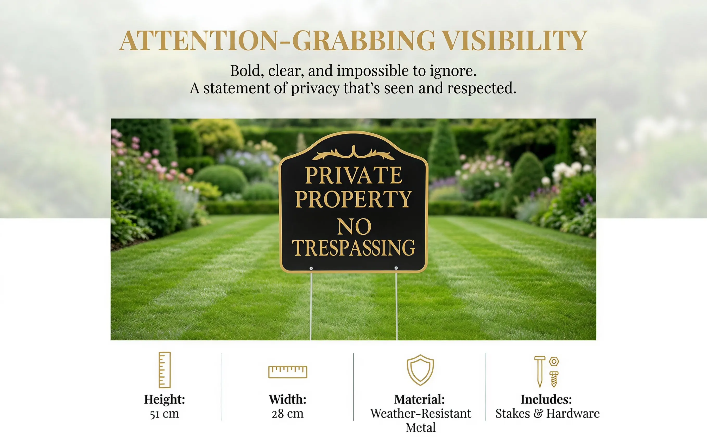 No Trespassing Sign Private Property Metal Stake Mount Weatherproof Outdoor Security Sign for Yard Garden House Pasture Front
