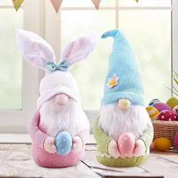 Easter Bunny Gnome with Easter Egg - Handmade Gnome Faceless Plush Doll, Gift for Girl Room Decor and Indoor Spring Decoration