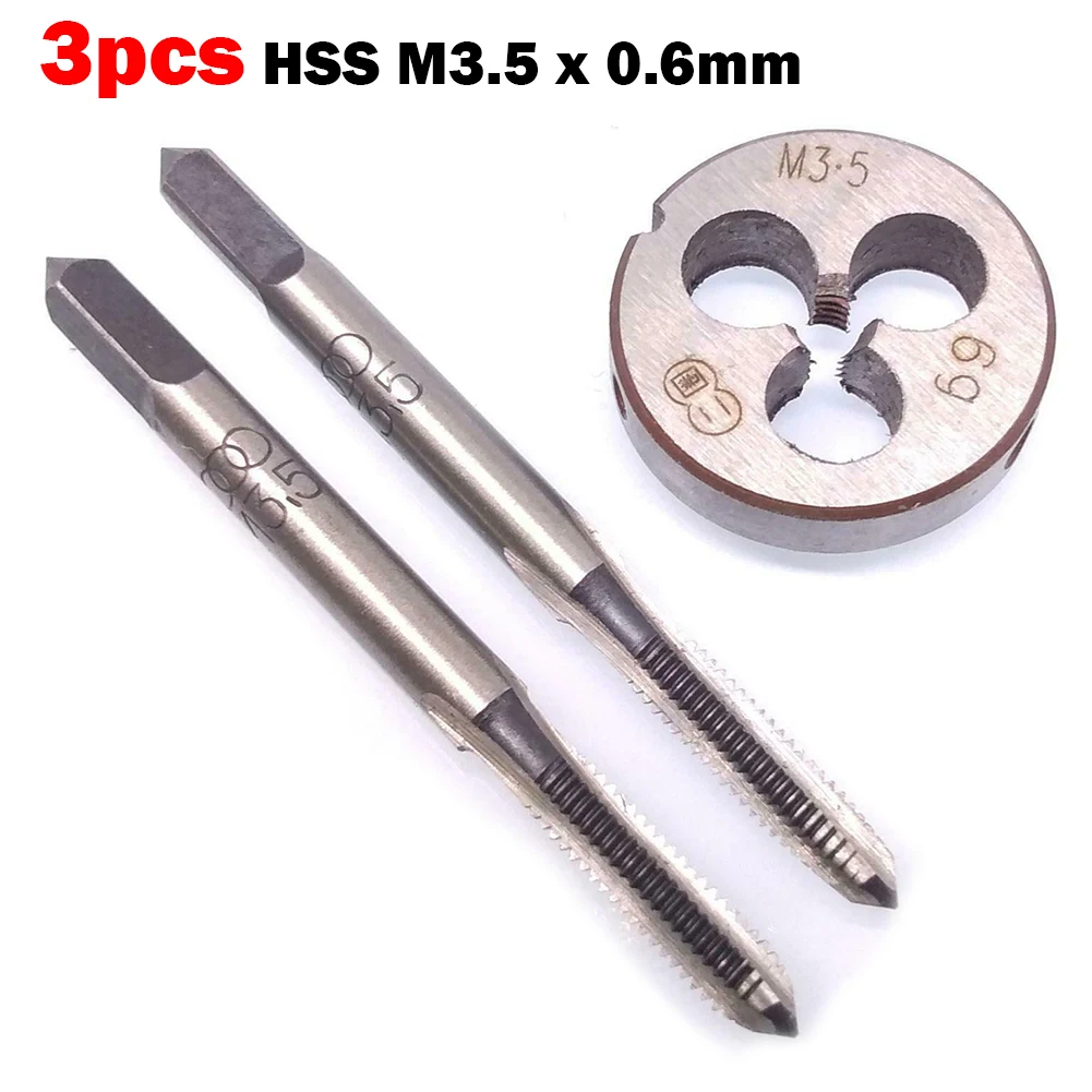 3pcs/set HSS For M3.5 X 0.6mm Taper&  Tap& For M3.5 X 0.6mm Die Metric Thread Right Hand Metric Thread Right Hand