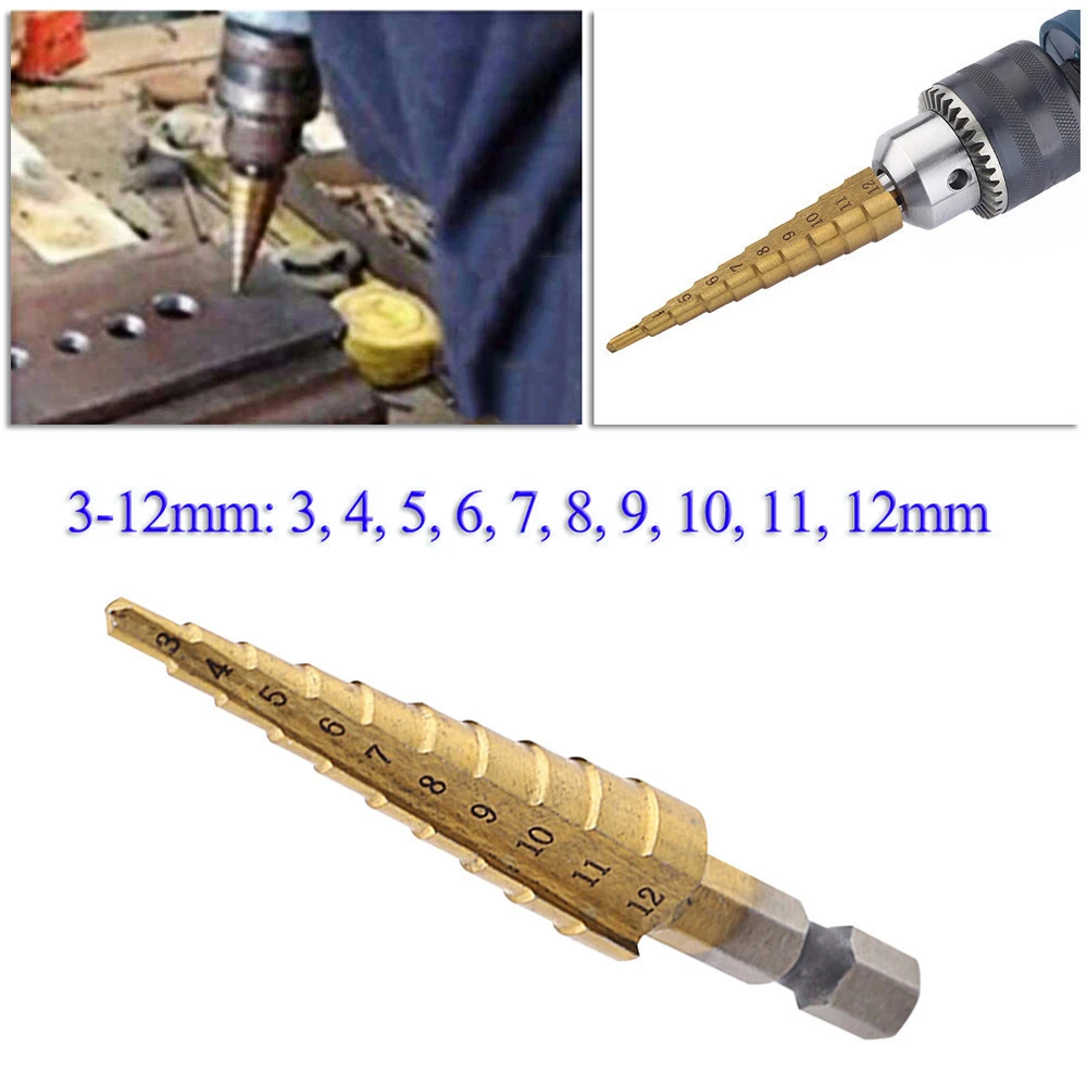 Accessories Step Drill HSS Set Repair Tool Woodworking Workshop 3-12mm Bits Drilling For Metal High-Speed Steel