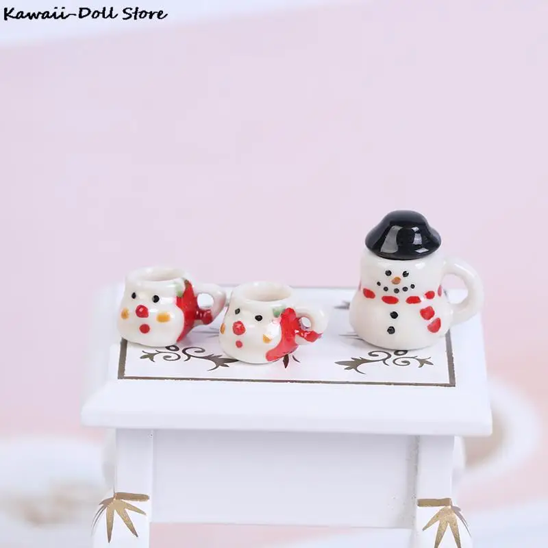 1:12 Dollhouse Miniature Christmas Ceramics Cups & Pot Set Doll Coffee Tea Cup Dollhouse Accessory White