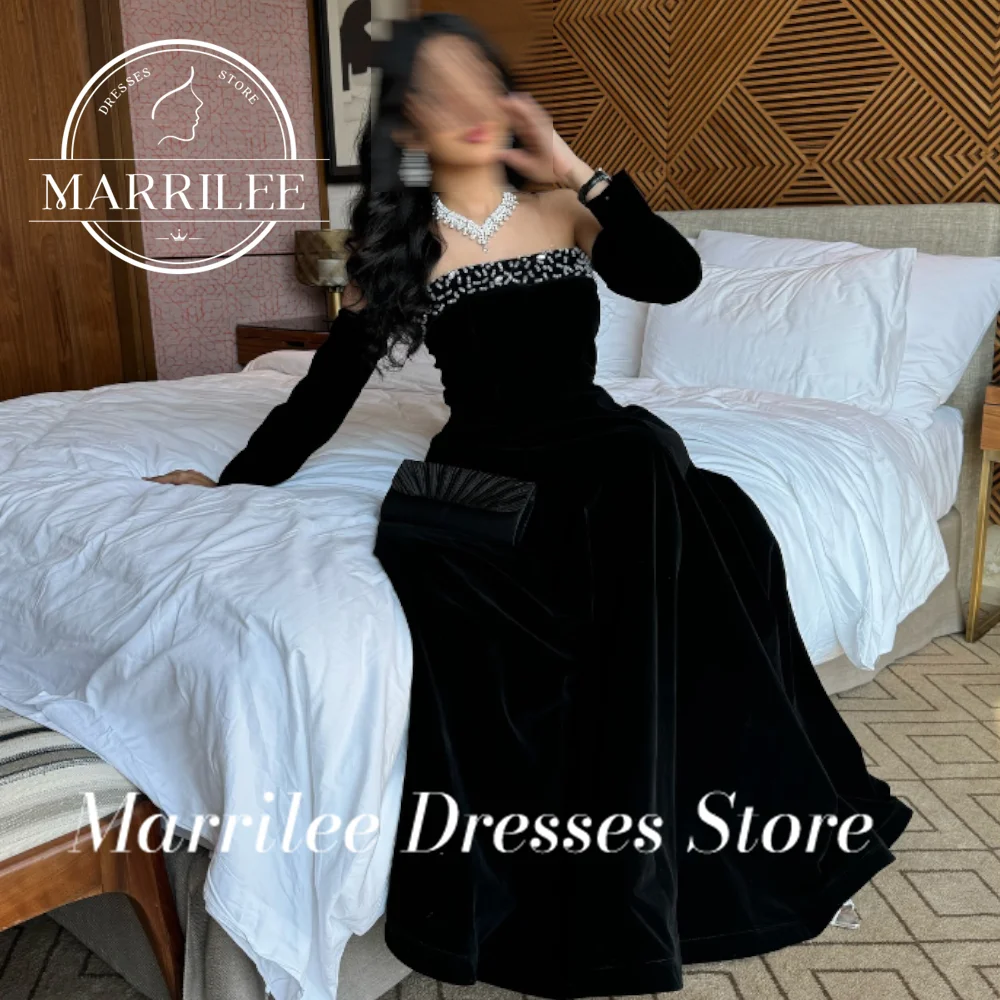 Marrilee-vestidos de mujer personalizados con cuello barco, Espalda descubierta, manga desmontable de cristal, corte en A, plisados, para ocasiones especiales, alta calidad