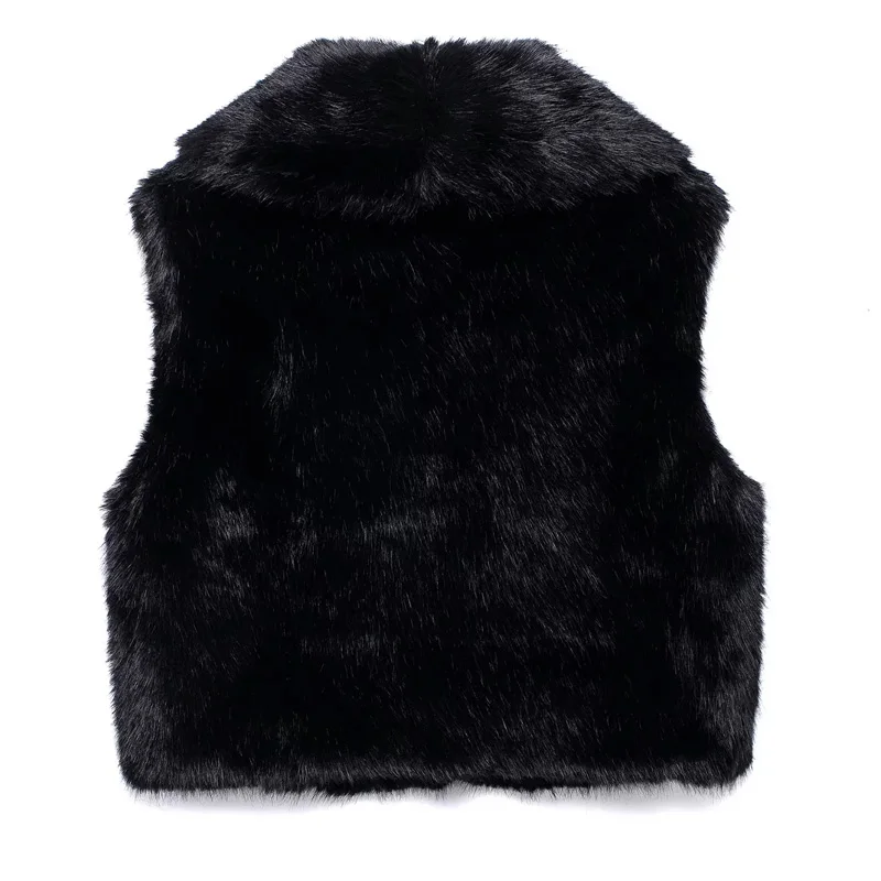 TRAF Winter Women Vests Outerwears Furry Faux Fur Vest Cardigan Cropped Black Sleeveless Vest Woman Autumn Fluffy Warm Vests