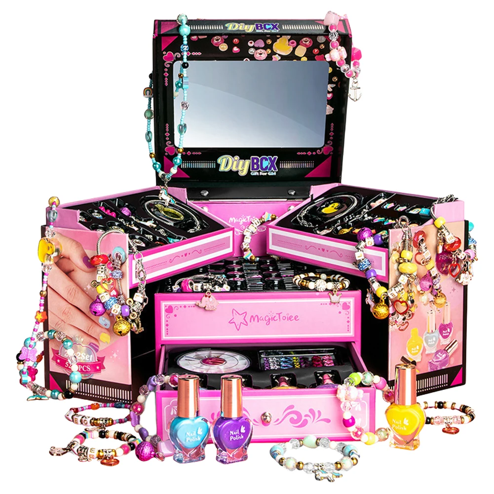 charm-bracelet-making-kit-with-jewelry-box-nail-polish-diy-charm-bracelet-kit-birthday-for-girls-ages-6-12