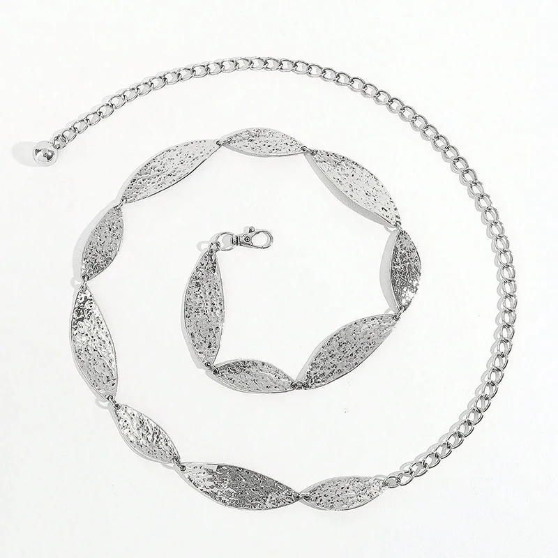 

Fashion Golden Female Waist Chain Belt Western cowgirl leaf punk Metal Belts For Women Luxury Silver Waistband for summer beach