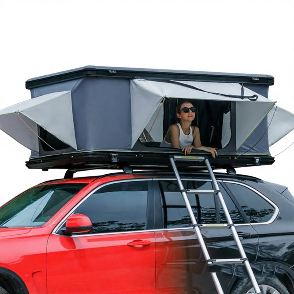 Hydraulic Automatic SUV Car Camping Tent - Aluminum Alloy Support Roof Top Tent - Waterproof 4-Season Hardshell RTT With Ladder