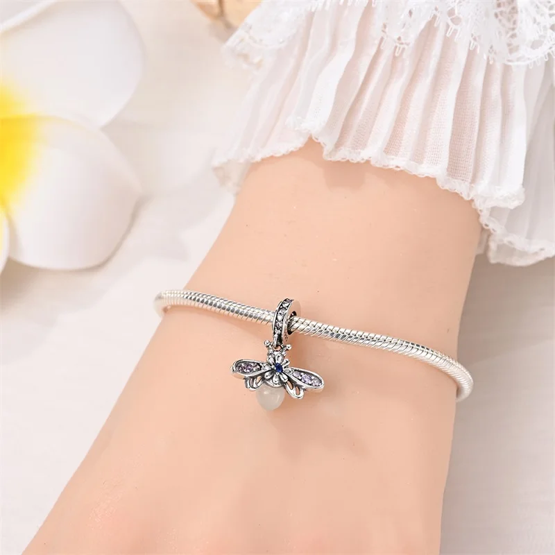 Charms Fit Pan Original Bracelets 100% 925 Sterling Silver Butterfly Bee Luminous Firefly Insect DIY Fine Jewelry Gifts image 2